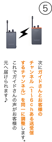 ガイドさんとお客様のチャンネルを同一に調整します